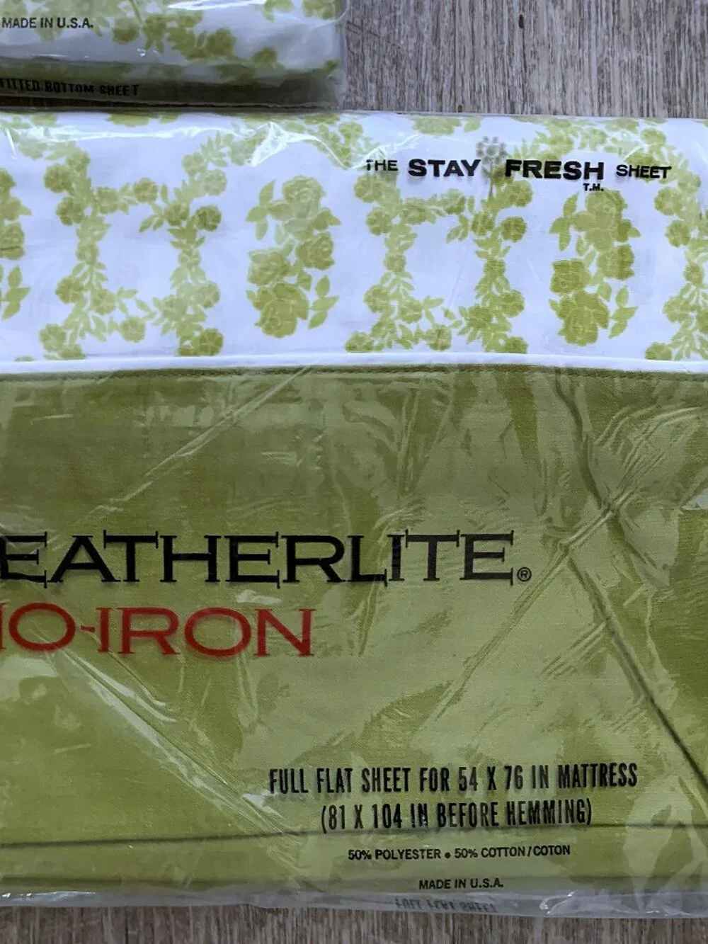 Vtg CANNON Featherlite Cameo Rose Dble Full Sheet Set Avocado Green NOS 4pc 1970